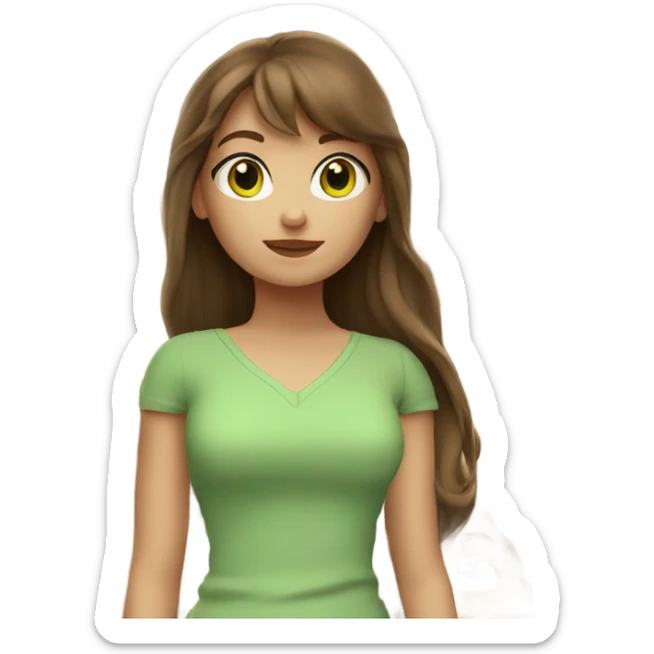 Woman Long brown hair with bangs and green Eyes - in a cute pose sticker