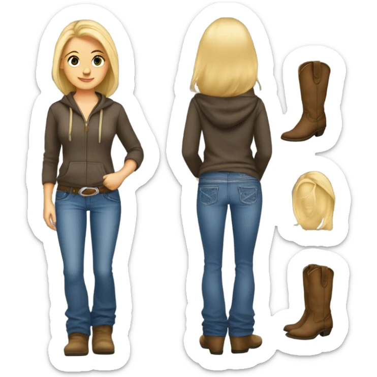 Redneck Blonde girl wearing a hoodie, bootcut jeans, and cowboy boots sticker
