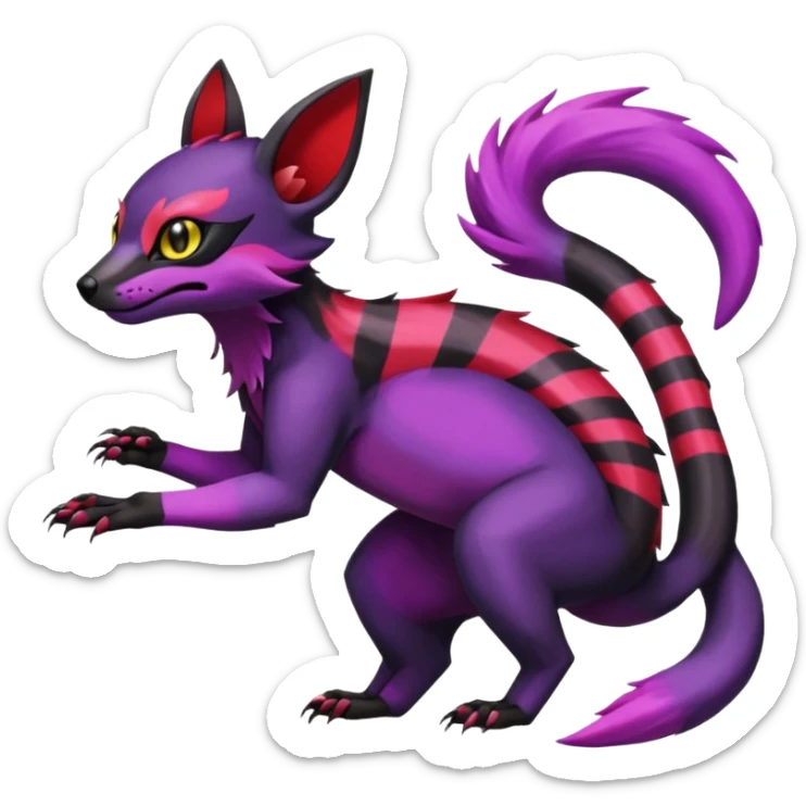 Rare exotic cute epic aesthetic gothic colorful Salandit-Eevee-Civet-species-Fakemon-hybrid-creature, with markings, full body sticker