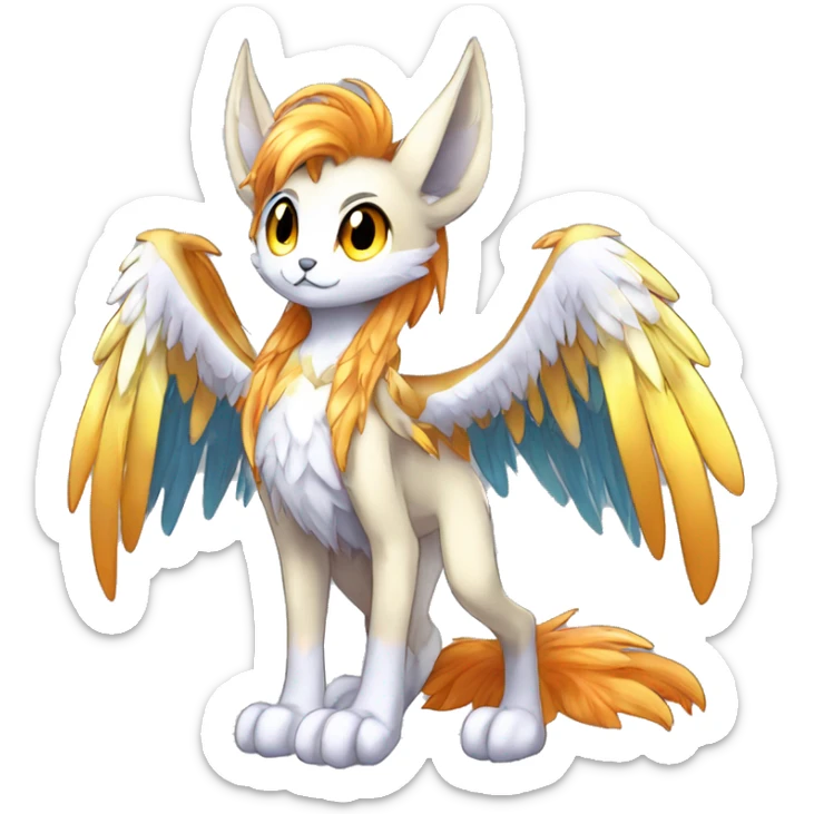 Anthro Sona Cool Edgy Cute Legendary Colorful Shy Winged Shiny Fakemon-Fantasy-Creature With Long Hair-Mane Full Body Detailed High Quality sticker