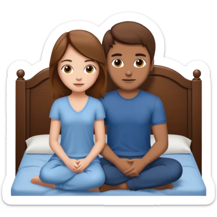 A brown-haired girl and a brown-haired man. They are both on a bed. The girl is sitting on the man.she is sitting on a man sticker