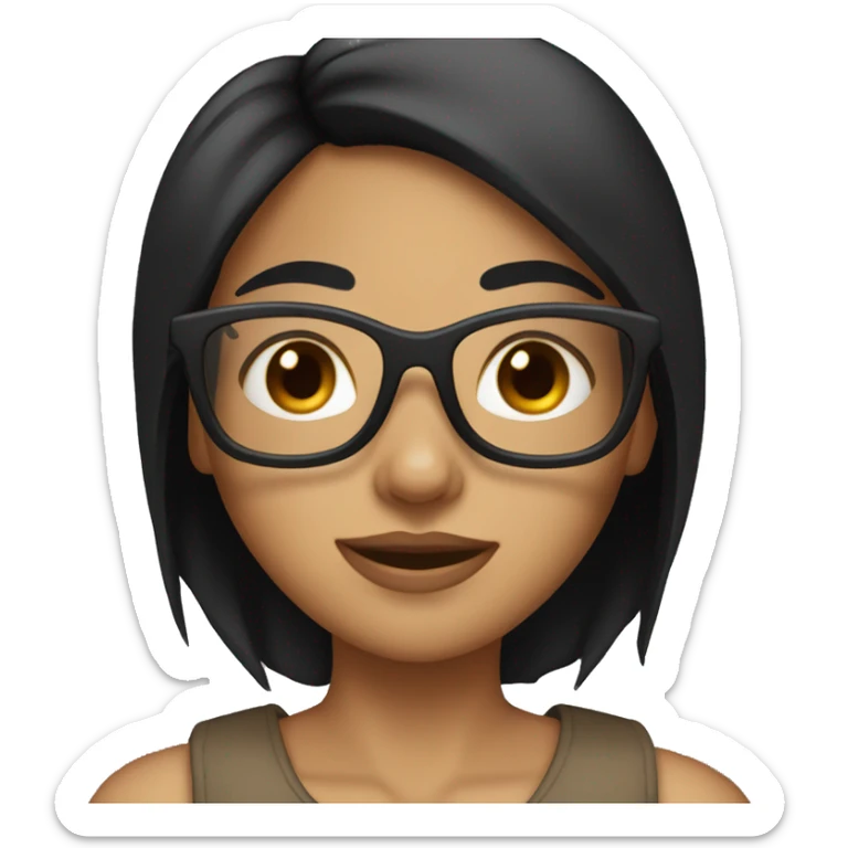 Tan girl with straight black hair and brown eyes with glasses sticker