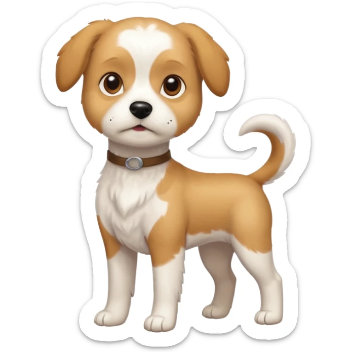 a full body white beagle x maltese x chi dog the size of a kelpie with light brown ears and a light brown patch on one eye sticker