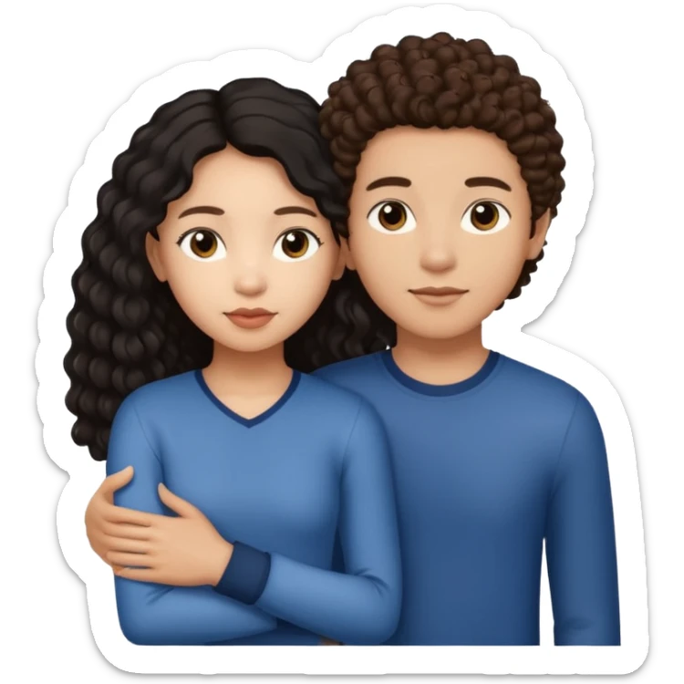 a lightskin boy with brown curly hair putting his arm around an asian girl with straight long black hair sticker