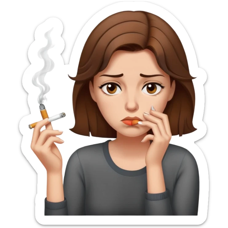 tired woman with brown hair smoking a cigarette looking fed up and exhausted sticker