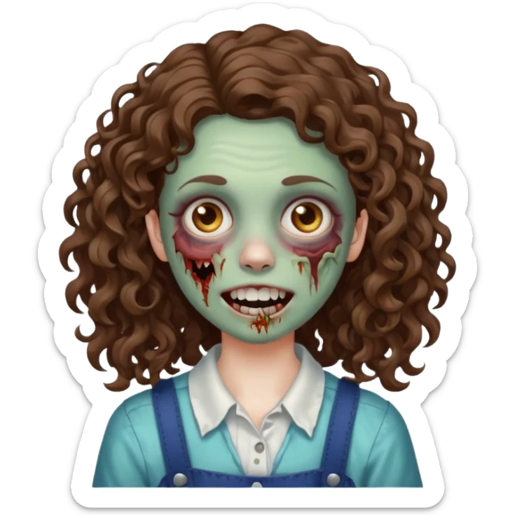 uma garota zumbi com o cabelo cacheado meio ondulado que usa aparelho sticker