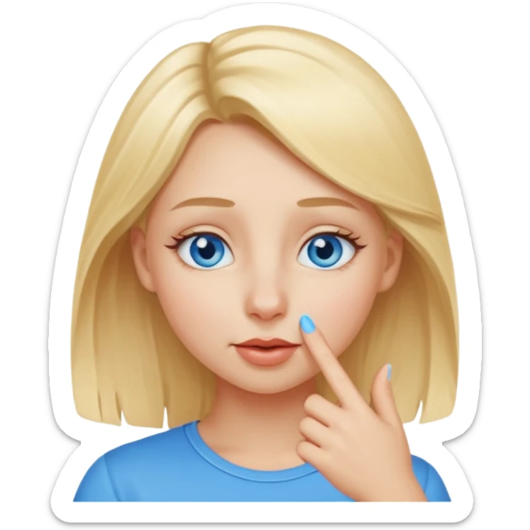 put a finger on the tip of the nose!! but In a cute way, bye a blond girl with blue yes  sticker
