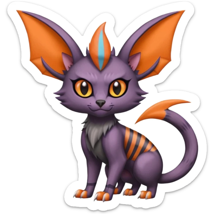 dark edgy dull pointy edgy Noivern-Noibat-Purloin-Torracat-Lykoi-Caracal-bat-cat-Fakemon-fusion-hybrid-creature with bat-wings on head as ears sticker