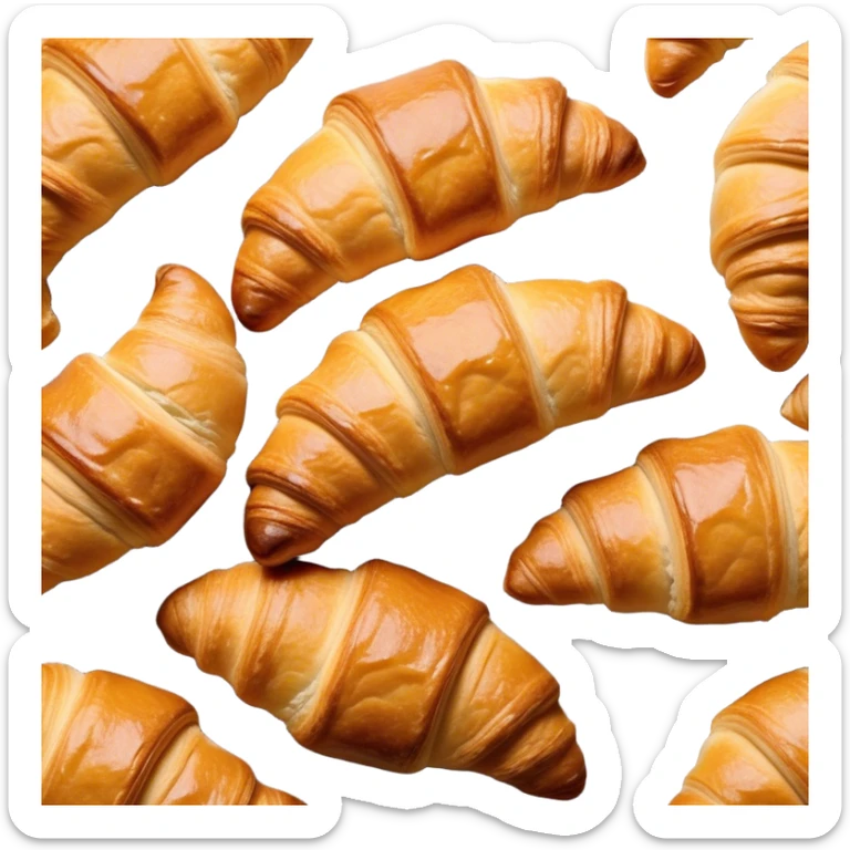 Cinematic Realistic Rustic French Croissant Pastry Emoji, depicted as a flaky, buttery crescent with delicate, layered textures and a slight, intentional char along the edges that imparts a rustic, artisanal charm. The golden, crispy exterior shows a hint of burnt nuance, rendered with warm, inviting lighting and exquisite detail to capture its time-honored, imperfect perfection. sticker