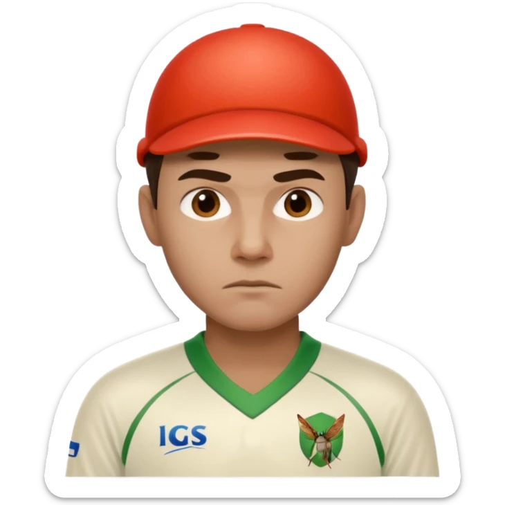 emoji of a man wearing a cricket jersey, looking determined, inspired by the movie Jersey sticker