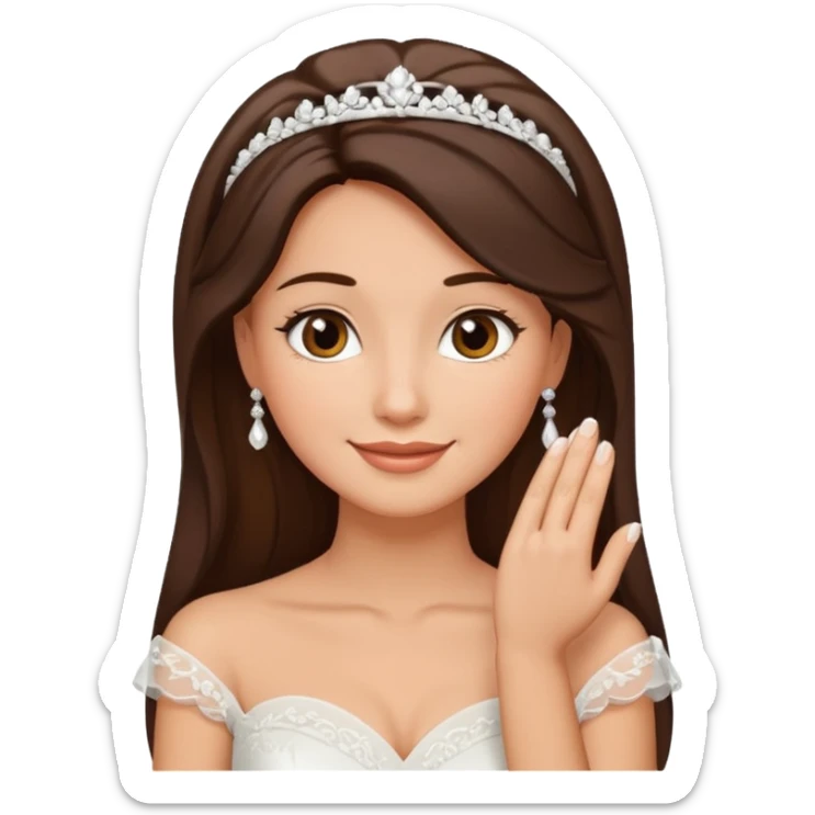 White tanned skin bride with dark hazel hair with a chin on her face sticker