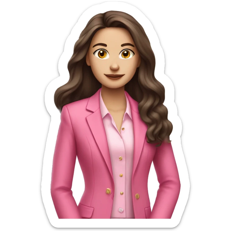 Rich Beautiful brunette girl fair skin long hair wearing a pink suit  sticker