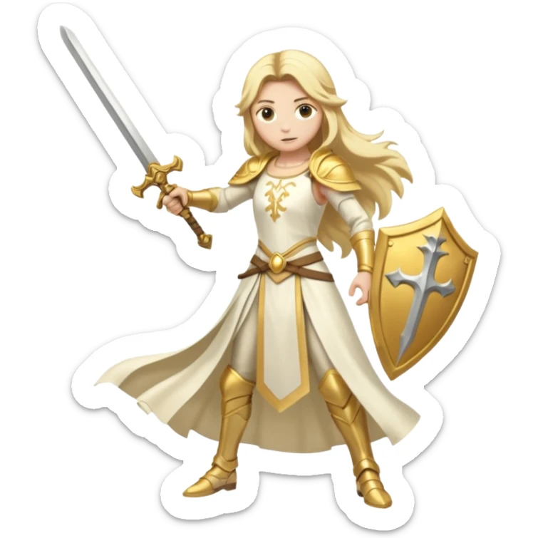 Lumine (from Genshin Impact) White and golden clothes, blonde, long-haired, and wielding a sword (full body) sticker