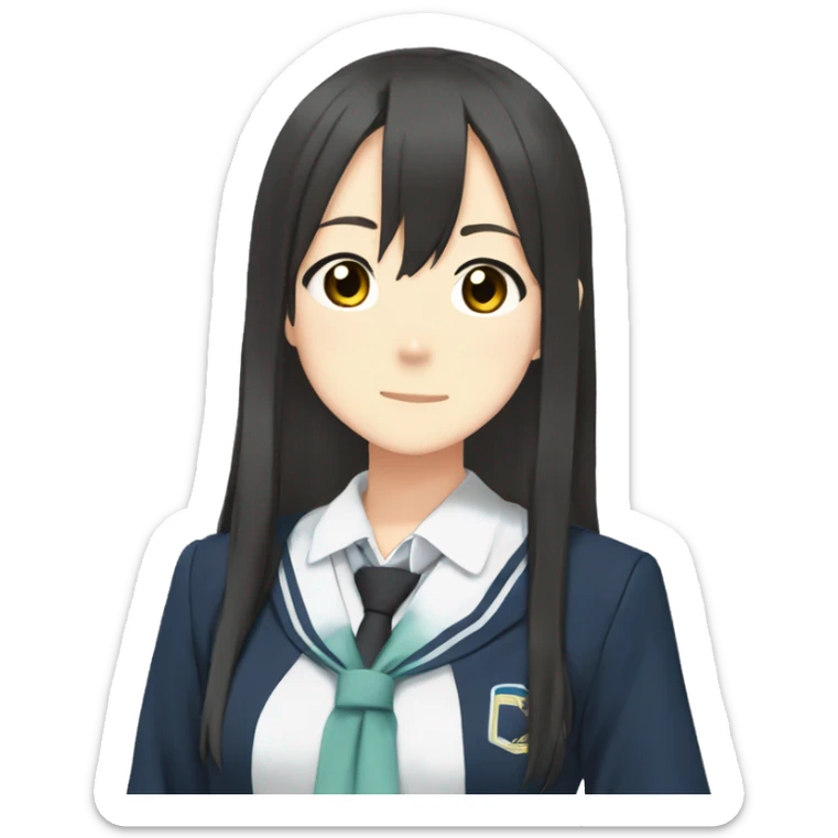 Azusa Nakano from k-on, with cat ear, wear school uniform, and long straight hair sticker
