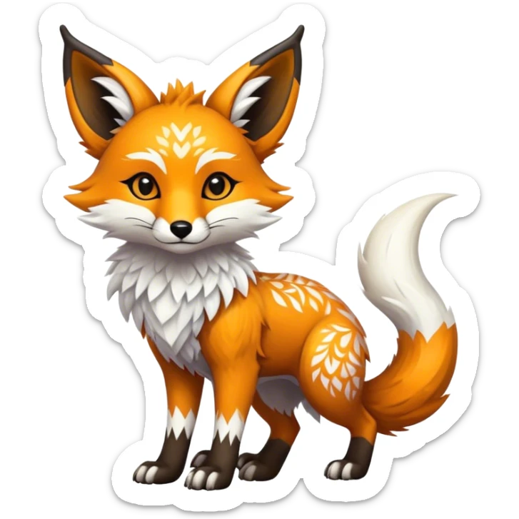 Epic Feral Rare Fantasy shiny cool fluffy Vernid-Trico-Fox-species-hybrid-animal by LiLaiRa, tribal-ark-patterns , tufted ears, full body sticker