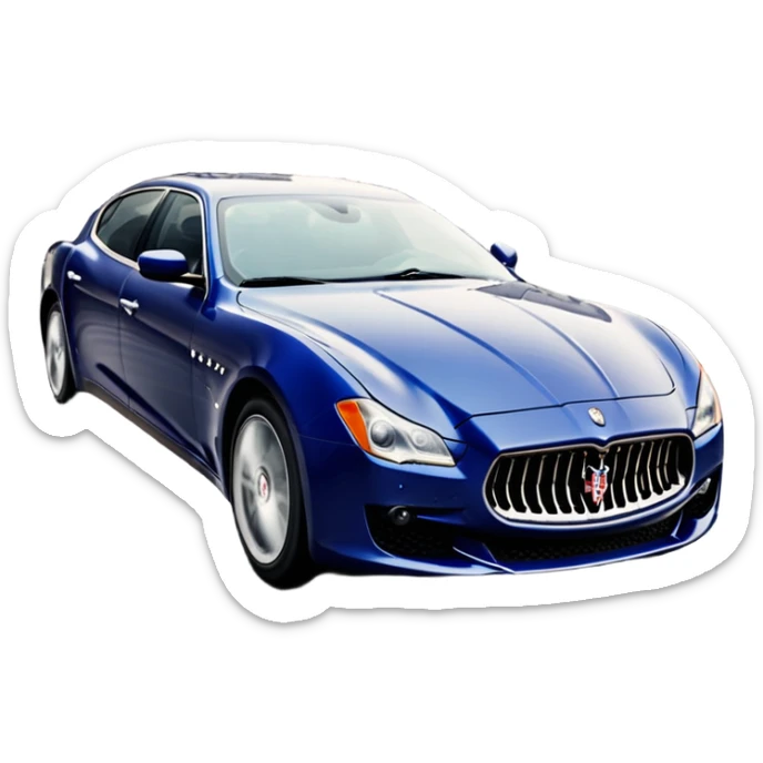 Maserati Quattroporte (2022) – cinematic-realistic Maserati Quattroporte emoji, its striking Italian design turning heads as it effortlessly maneuvers through the streets of Milan. The engine roars with Italian flair, echoing the car's racing heritage while enveloping the driver in an atmosphere of true luxury. sticker