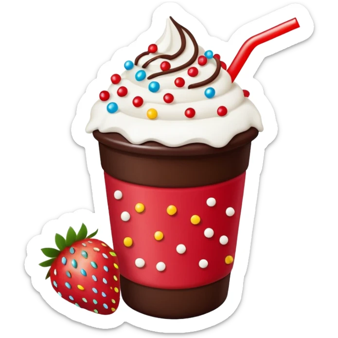 Un vaso plástico cubierto de chocolate que arriba se vea crema batida que por encima se vean fresas y chispas de colores  sticker
