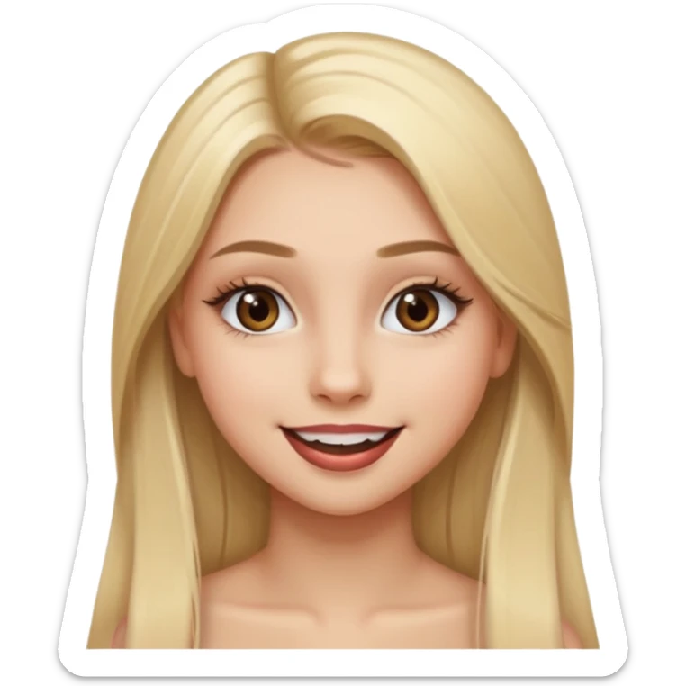 una chica con pose divertida de 18 años con los labios con pintalabios nude y los ojos maquillados, de piel blanca con el pelo liso, largo y rubio, ojos marrones sticker