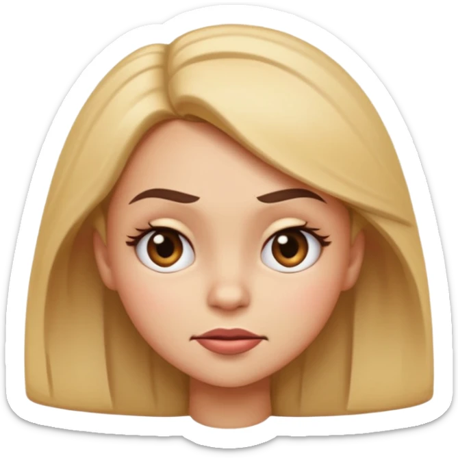fun expressive iOS-style cartoon emoji of a sassy girl with a dramatic petty look, head tilted, squinting eyes, playful smirk, one eyebrow raised, hand on hip sticker