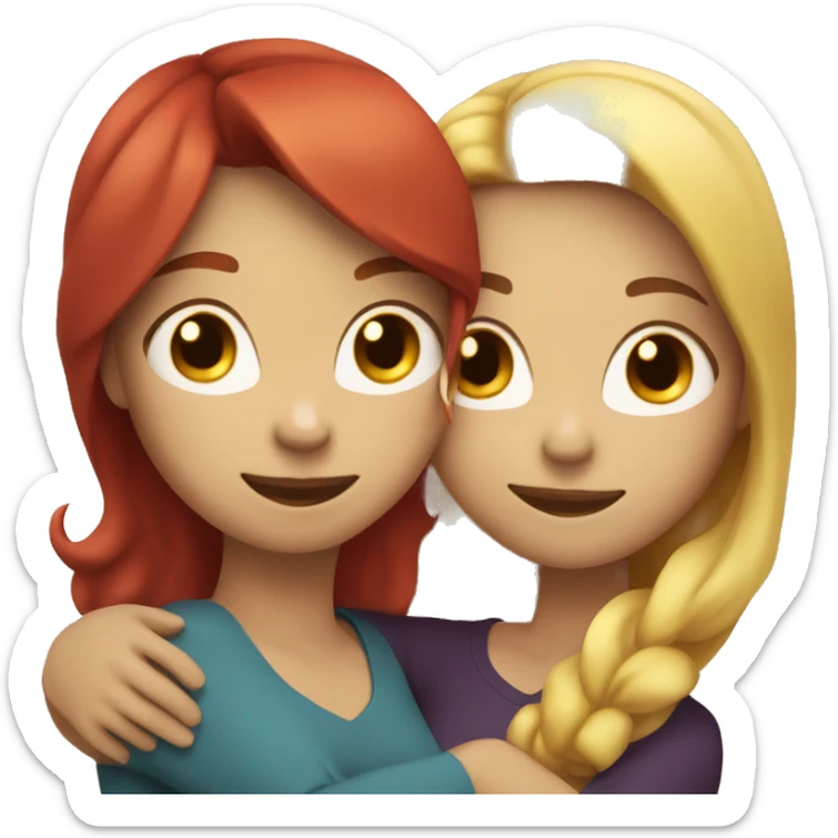 three woman hugging each other, one of them is blond, one brunette and one has red hair, you can see all their faces sticker