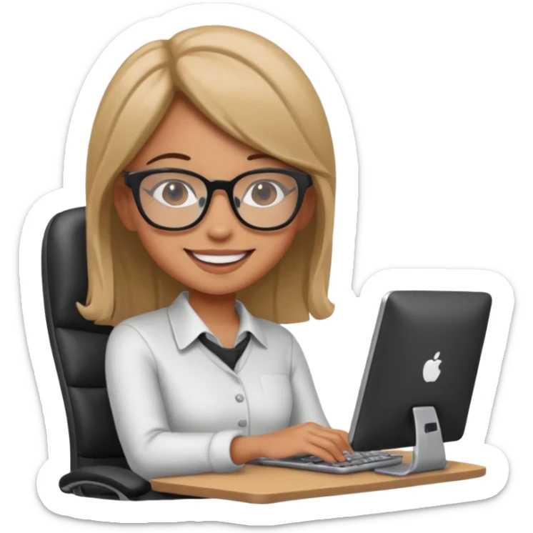 Cartoon faced girl relaxing in an office chair and smiling and working  sticker