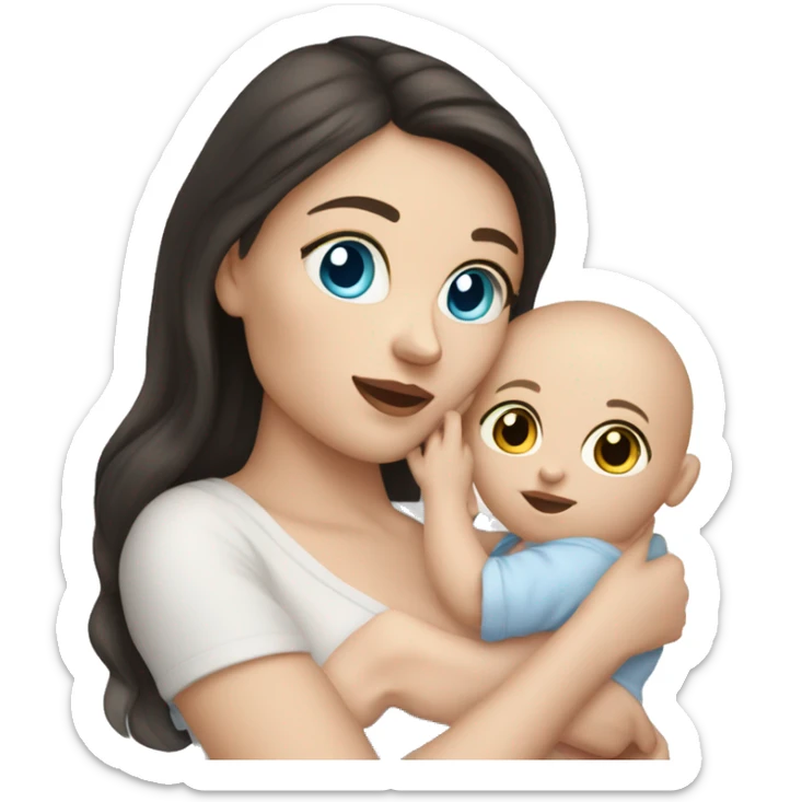 mom holding newborn baby girl with blue eyes white skin dark hair and white skin newborn white girl baby sticker