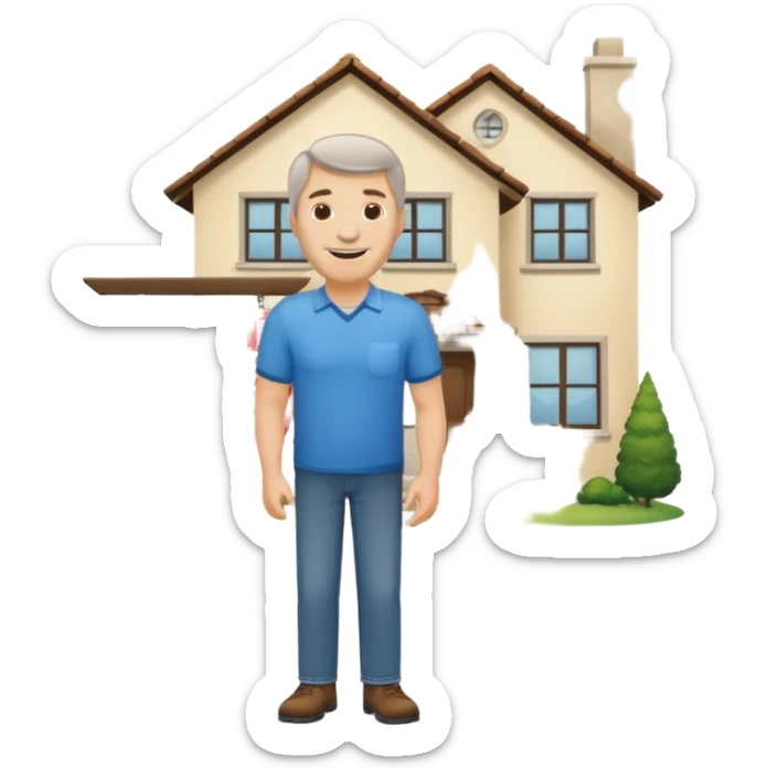 emoji de bienes y raices, un hombre y una casa en "venta for sale" sin sol sticker