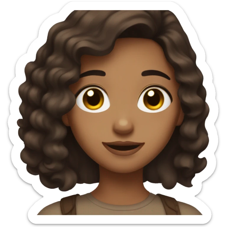 Girl with brownish skin, light brown eyes and dark brown hair, aesthetic, waving sticker