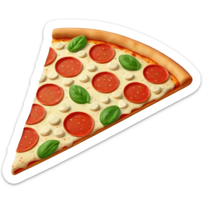 Italian cuisine HUMANLESS avatar in bright emoji-style illustration. Pizza slice or pasta, red green colors, simple shapes, flat design, cheerful and expressive. sticker
