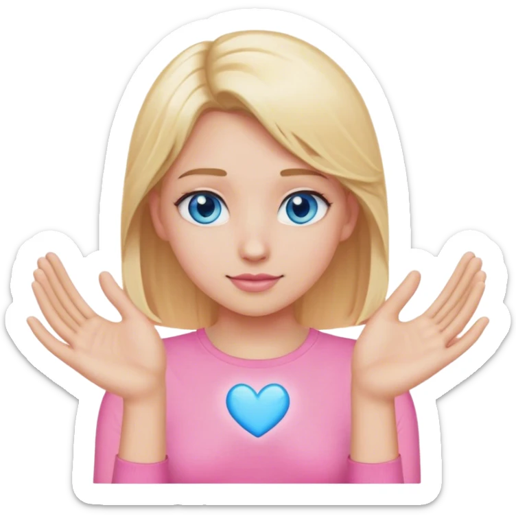 Blonde hair heart hands emoji pink top blue eyes  sticker