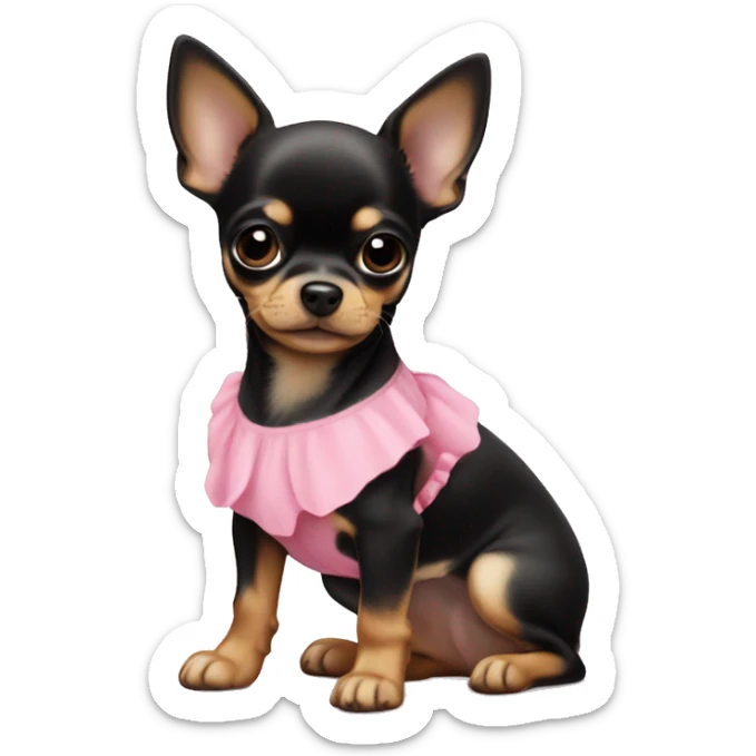 black & tan chihuahua puppy wearing a pink dress sticker