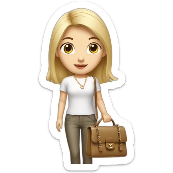 Blonde Asian girl who is a software engineer with Birkin bag and Chanel necklace sticker