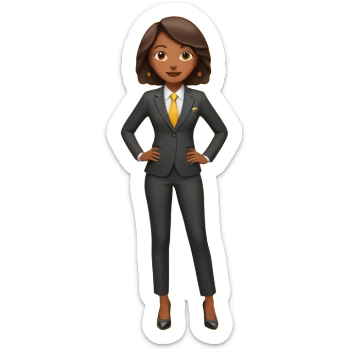 black woman in a smart suit and shoes, smiling hands on hips emoji style sticker