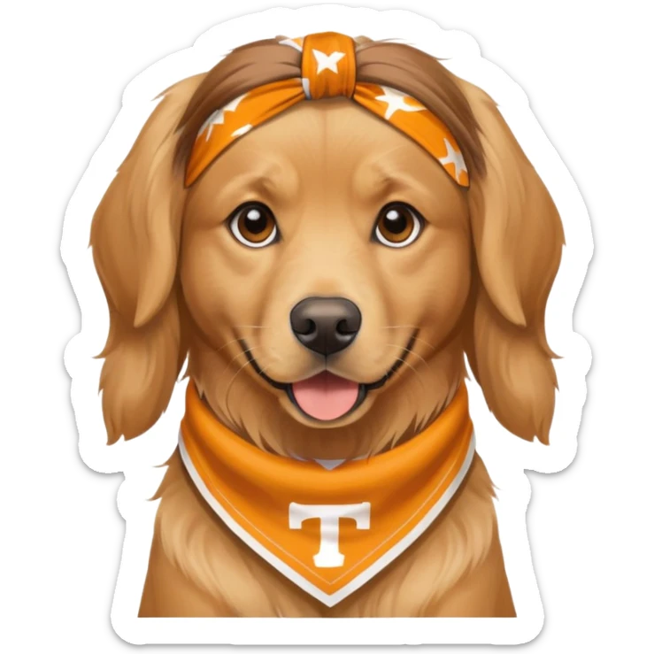 Golden retriever wearing a Tennessee bandana with brown hair and eye Tennessee cheerleader  sticker