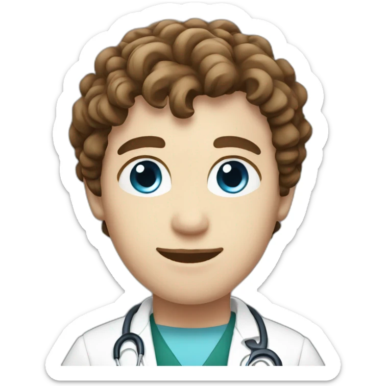 male doctor, with blue eyes and brown short curly hair and white skin sticker