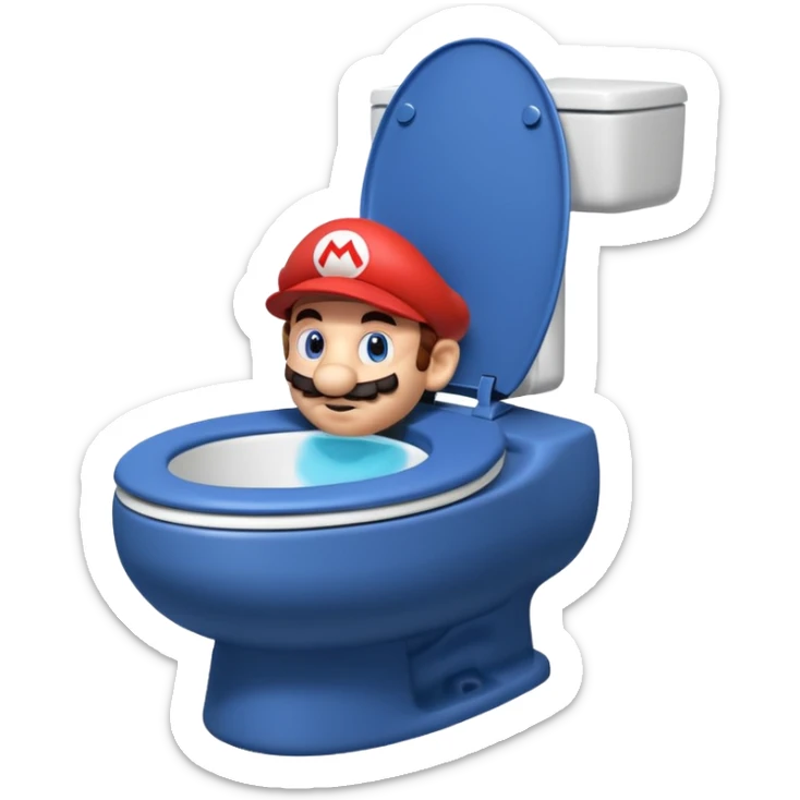 Mario's neck and head only sticking out of the middle of the bowl of a white toilet sticker