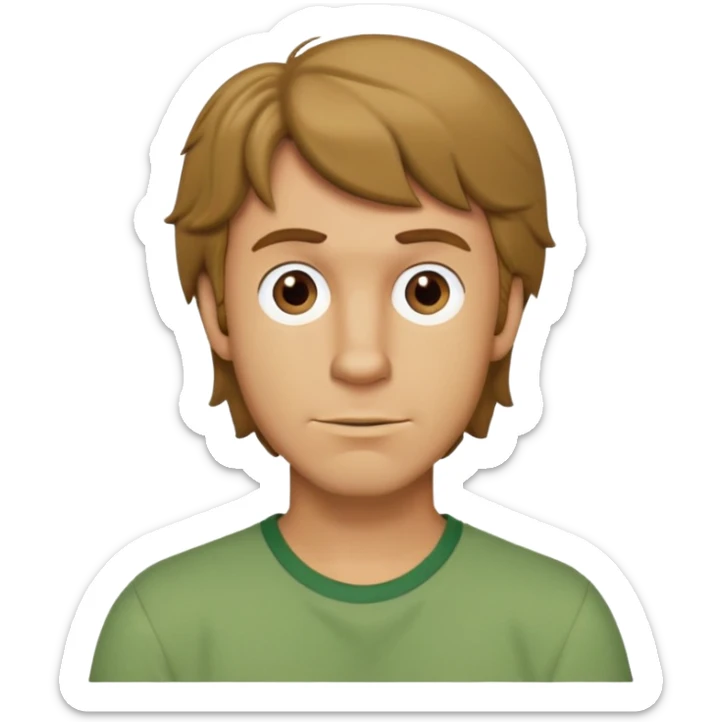 shaggy rogers caucasian man, dark blonde, brown eyes, green shirt from scooby doo sticker