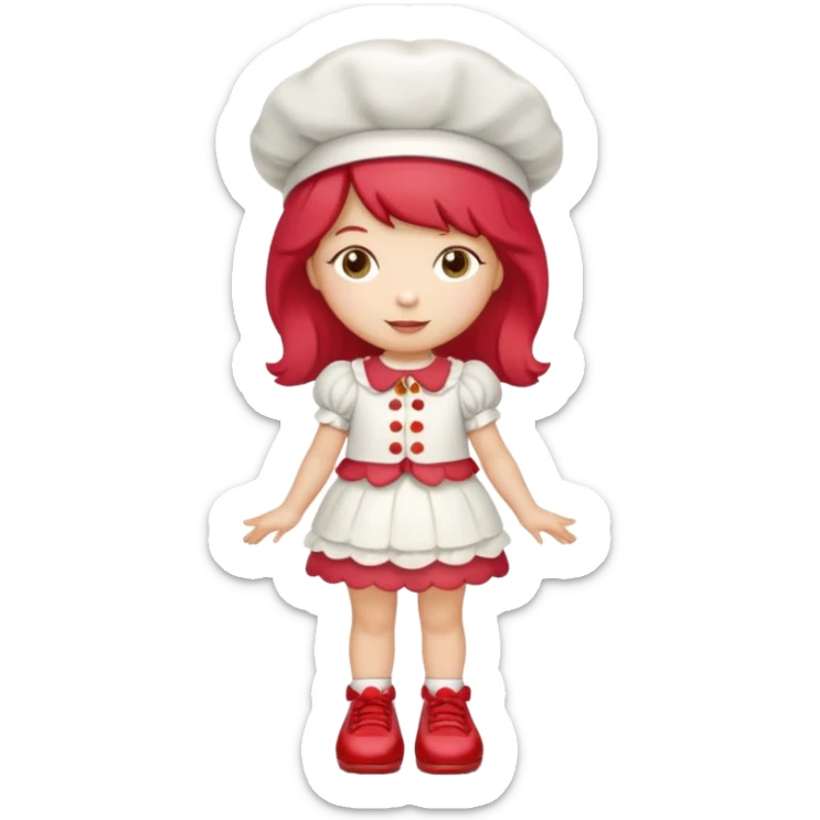 pretty and cute realistic strawberry shortcake full body with red shoes standing sticker