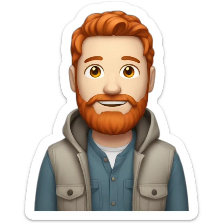 man with red hair, beard with white skin and red freckles and casual clothing sticker