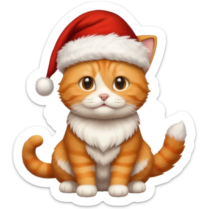 Make me a orange tabby cat with a white chin and a bit of white on the end of his tail and  a Santa hat that looks like 🐱 emoji with no beard  sticker