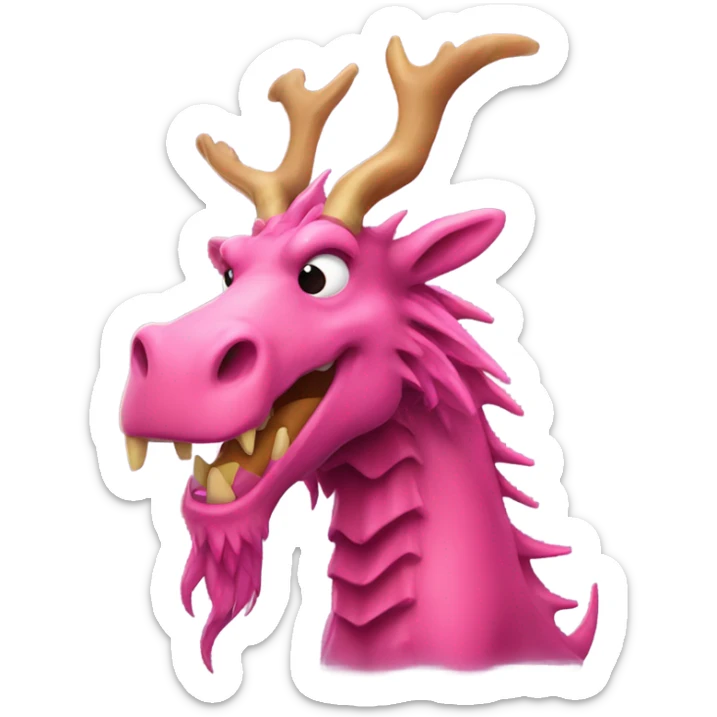 Pink dragon with a long beard, moose antlers, fire coming out of mouth sticker