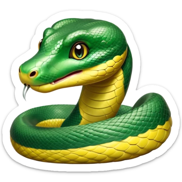 cinematic-cute-Green anaconda-portrait-emoji,-head-tilted-playfully-and-inquisitively,-with-a-sleek,-shimmering-body-adorned-with-detailed-scale-sriped patterns-and-round,-sparkling-eyes-full-of-wonder,-simplified-yet-irresistibly-adorable-features sticker