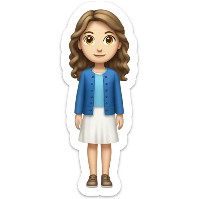 brown hair white girl with blue dress full body sticker