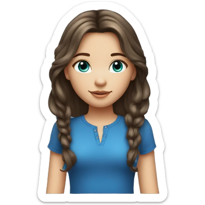 Jeune fille aux yeux bleus avec les cheveux mi-long chatain foncé sticker