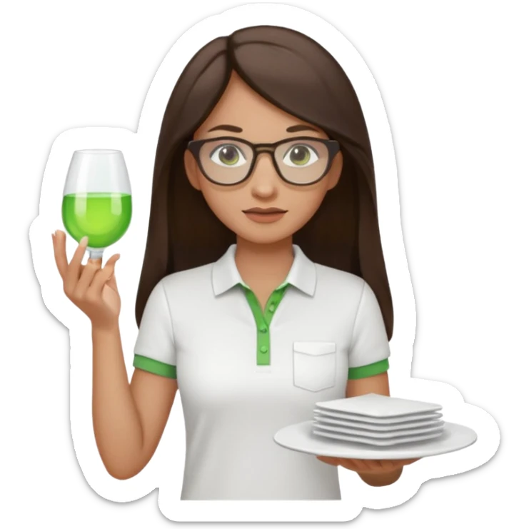 architect woman light skinned dark brown hair in WHITE POLO touch of light green, long hair but then wearing proper architeture attire with plates on the backgrounf sticker
