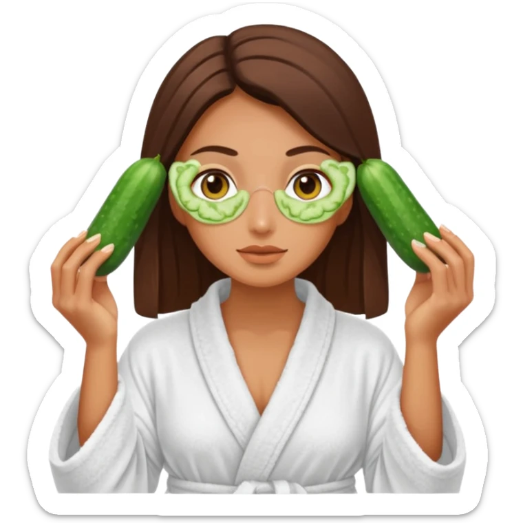 woman at the spa with cucumbers on her eyes and tan skin tone sticker