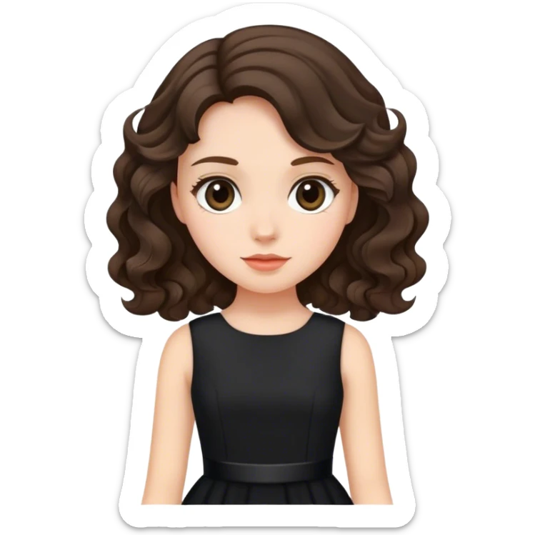 Brunette girl with wavy hair wearing a black elegant dress sticker