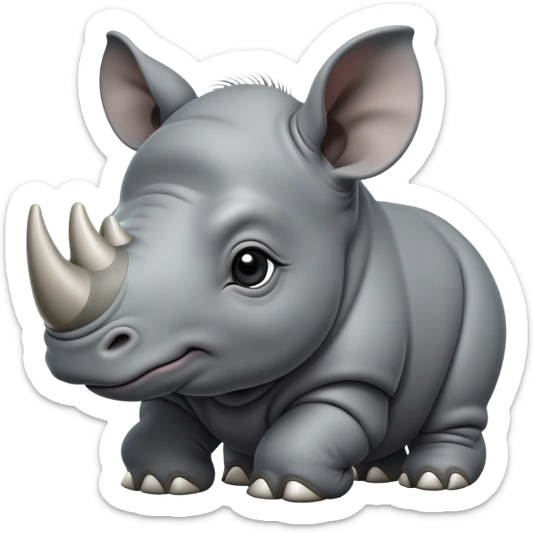 cinematic-noble-baby rhinoceros-portrait-emoji,slate grey hide -poised-and-regal,-with-a-massive,-powerful-build-and-a-thick,-deep-set-soulful-piercing-eyes,-simplified-yet-sharp-and-sophisticated-features,-highly-detailed, large black eyes sticker