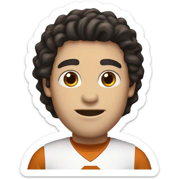 Man with dark hair, pale skin, University of Texas Longhorns clothing sticker