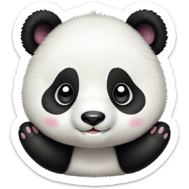 Cinematic Cute Baby Panda Portrait Emoji, Head tilted playfully and inquisitively, featuring an irresistibly fluffy, black and white Fur with an extra dose of cuddliness, round, sparkling eyes filled with boundless curiosity, Simplified yet adorably endearing features, highly detailed, glowing with a warm, friendly glow, high shine, affectionate and playful, stylized with a touch of playful charm, bright and heartwarming, soft glowing outline, capturing the essence of a mischievous yet loving baby panda, so playful it feels like it could tumble out of the screen into your arms! sticker